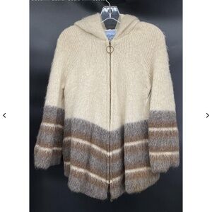 Vintage Eider Brown Ivory S Hooded Wool Sweater Jacket Iceland Alpine Scandi